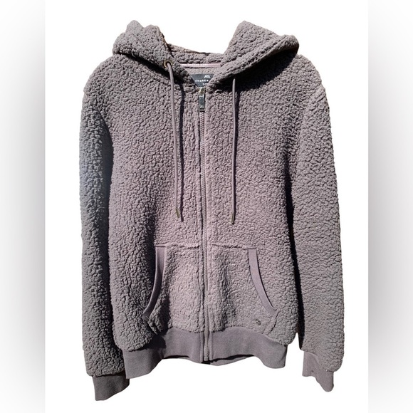 ANDREW MARC SPORT Teddy Fleece Hooded Jacket Gray Pavement S NWOT 21” PTP - Picture 3 of 12